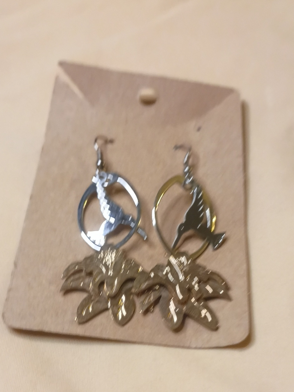 Hummingbird,Floral Dangle Earrings in Gold and Silver